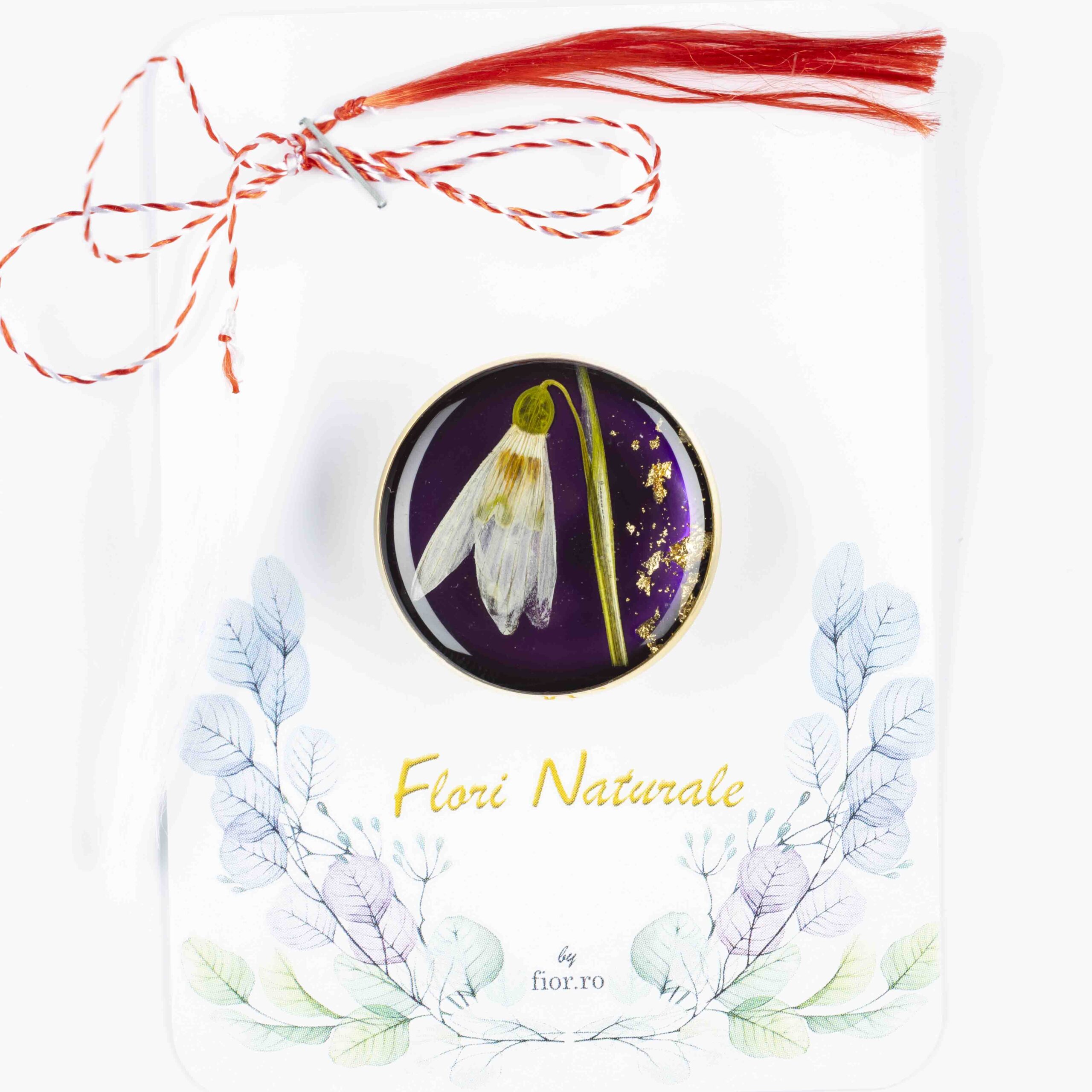 Mărțișor Broșă Aurie Ghiocel Violet